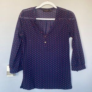Sheer Navy Blue Polka Dot Blouse by The Limited size Small